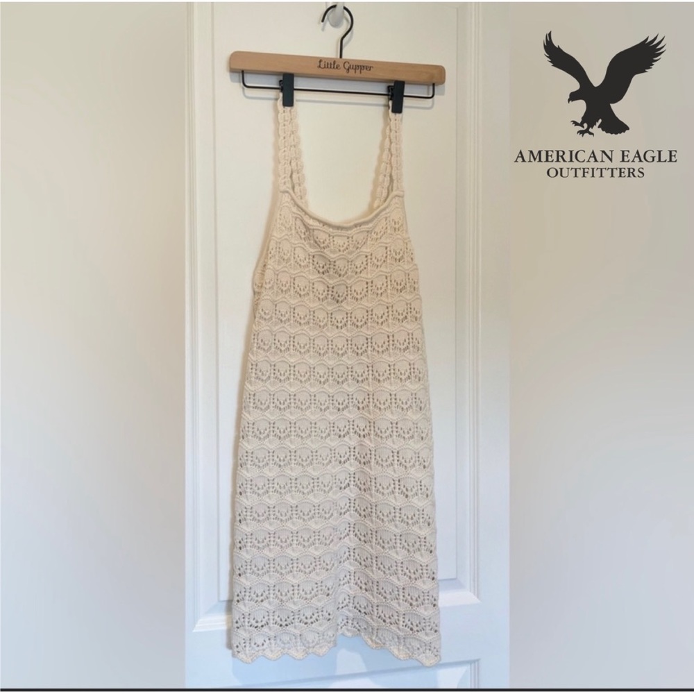 American Eagle Crochet Sweater Dress Small Cream